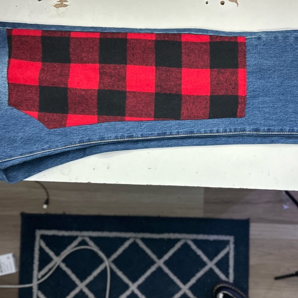 [NWOT] MNML Mens Medium Blue Red Plaid Patchwork Denim Jeans Size 36 - Picture 6 of 10